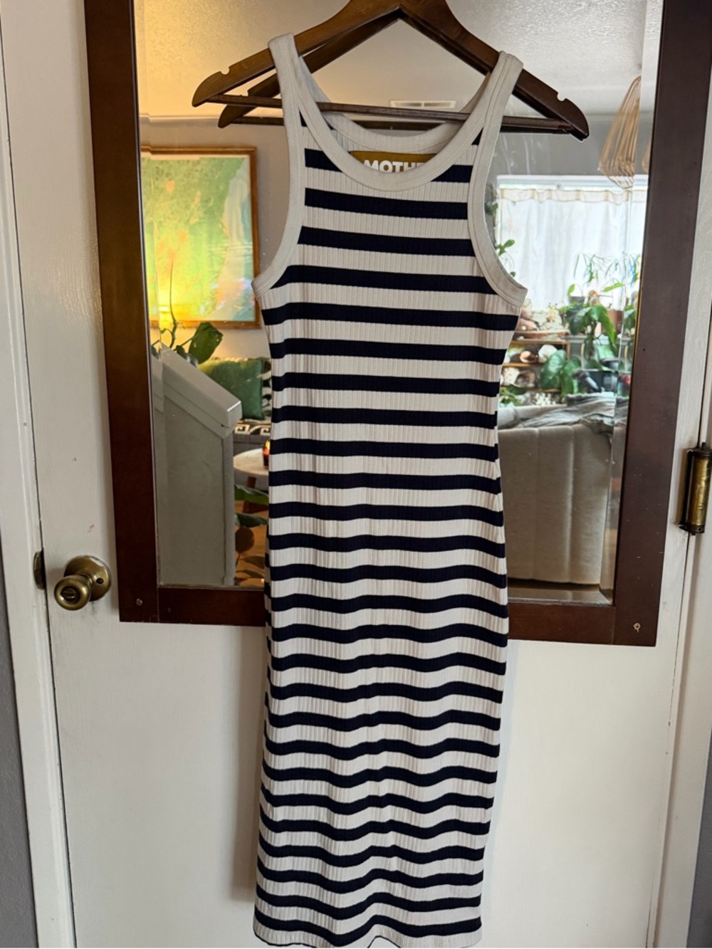 MOTHER Striped Ribbed Tank Midi Dress - Navy & White